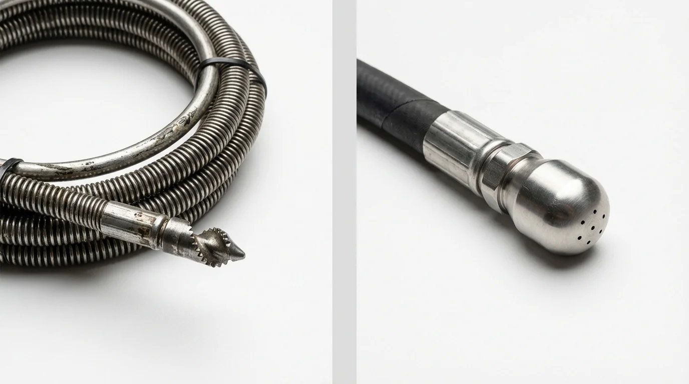 Drain snake cable and hydro jetting nozzle used for drain cleaning in Sulphur, LA