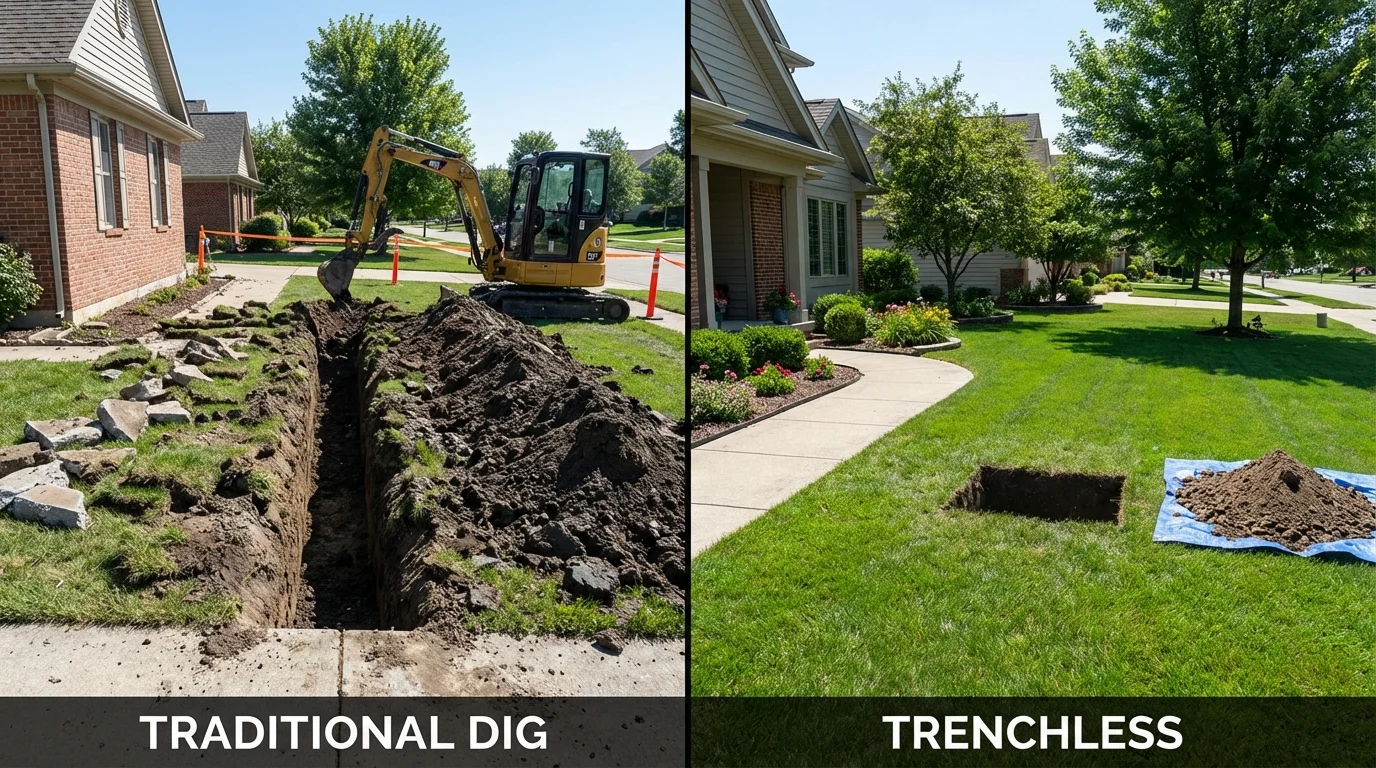 Trenchless sewer repair with minimal yard damage versus traditional excavation in Sulphur, LA